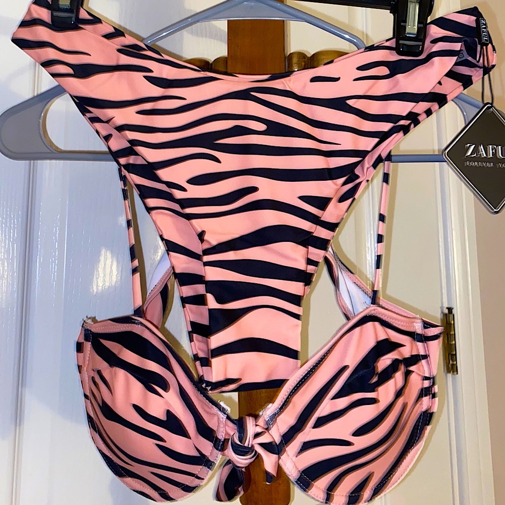 Peach and black tiger print bikini